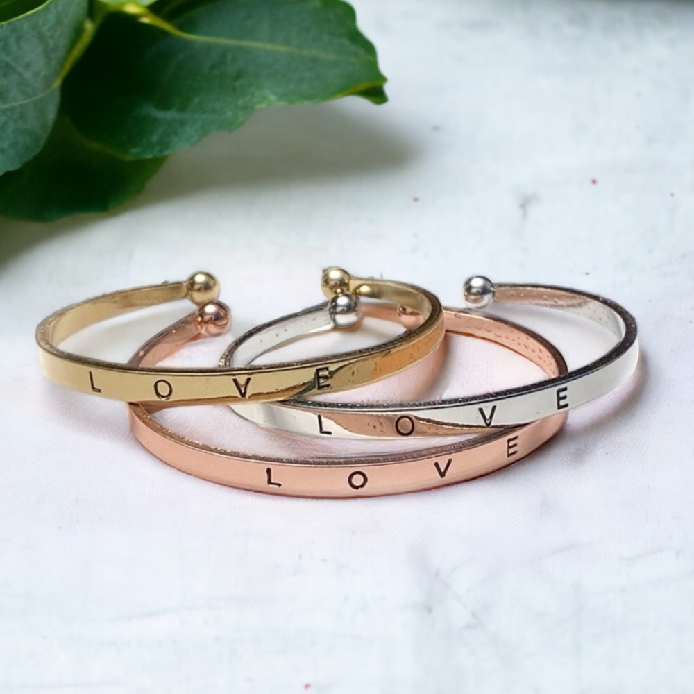 3/$20 Triple Stacking Bracelets Love Stamped Metal Cuffs Tri Color